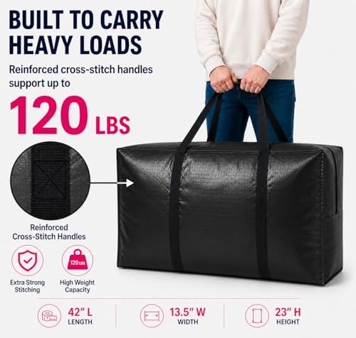 Extra Large Storage Bags, Jumbo Moving Tent Storage Bags, Waterproof Foldable Big Black XXL Duffle Bag for Travel, 42x23x13.5inch - 4PACK - Image 3