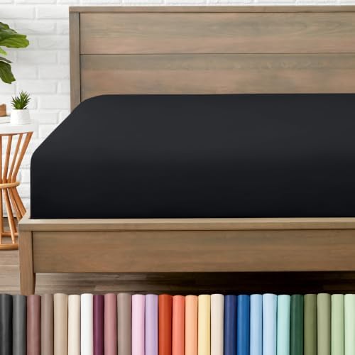 Bare Home Full XL Fitted Sheet - 1800 Ultra-Soft (Full XL, Black) by BareHome