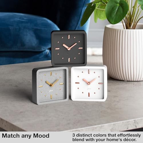 Driini Modern Mid Century Desk & Shelf Clock (White Rose Gold) - Battery Operated with Silent, Analog Movement – Small Tabletop Clocks for Office – Perfect for Mantle, End Table, Desktop or Nightstand - Image 6