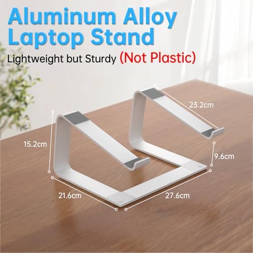 GleYo Laptop Stand for Desk Portable Computer Riser Metal Notebook Holder Printer Stand Office Desk Accessories Compatible with MacBook Air, Pro, Dell, HP, Lenovo and All 10-16" Laptops, Silver - Image 2