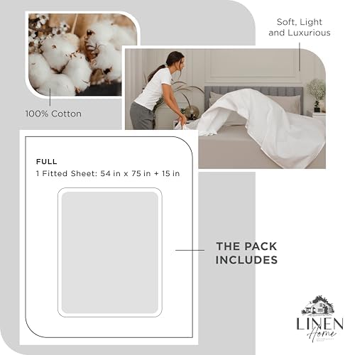 Linen Home 100% Cotton Percale Fitted Sheet only, Full Size, Dove Grey - Image 6