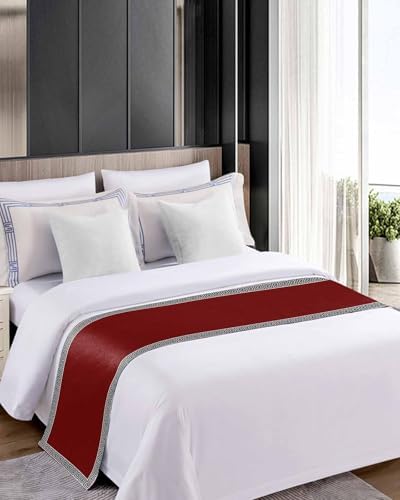 Greek Geometric Inspired Twist Line Bed Runners for Bedroom Hotel,Decorative Bedding Scarf Abstract Key Pattern on Red Bed End Blanket Bedding Runner Scarves for Twin Size Bed,71x20in - Image 5