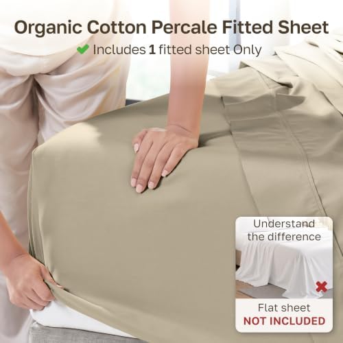 California Design Den 100% Organic Cotton Twin Fitted Sheet, Soft Taupe - Image 2