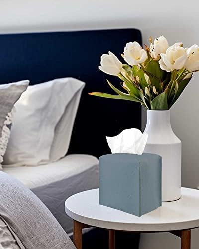 Tissues Cube Boxes Cover Leather – with Bottom Belt [JESMINI, Dark Pastel Blue] Stylish Leather Tissue Cube Box Holder Decorative for Bathroom Vanity Countertop/Night Stands/Office Desk - Image 5