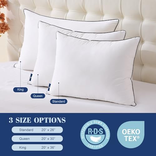 Flat Feather Down Pillows Pillows for Sleeping Queen Size Set of 1, Thin Hotel Pillow 1 Pack with Airyfil™ Fillings, Soft Bed Pillow for Stomach, Back Sleepers, Soft, 20×30 in. - Image 6