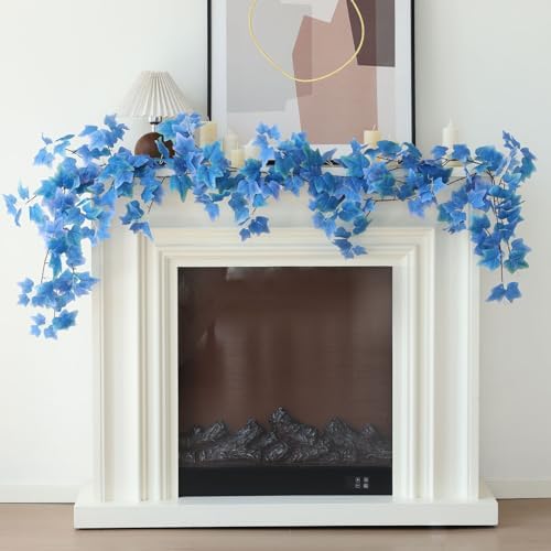 Mizii 2 Strands Artificial Vines Blue Ivy Garland 74" Fake Vine with Silk Leaves Faux Hanging Plants Greenery Decoration for Outdoors Wedding Party Indoor Bedroom Home Wall Room Decor (Blue) - Image 5