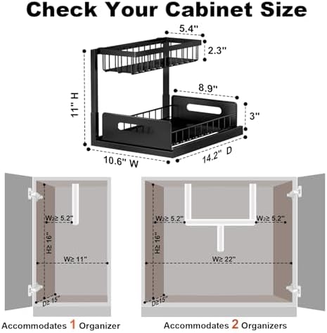 REALINN Under Sink Organizer, L-Shaped 2 Tier Pull Out Cabinet Organizer - Image 2