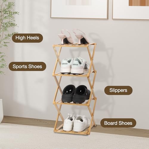 Bamboo Shoe Rack 4 Tier Foldable Shoe Rack for Entryway - Image 5
