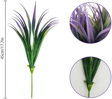 32 Pcs Artificial Grass Fake Plants 17.3in Outdoor Plants UV Resistant Faux Greenery Stems Fake Grass for Home Window Garden Office Patio Pathway Front Porch Halloween Décor Green & Purple - Image 5