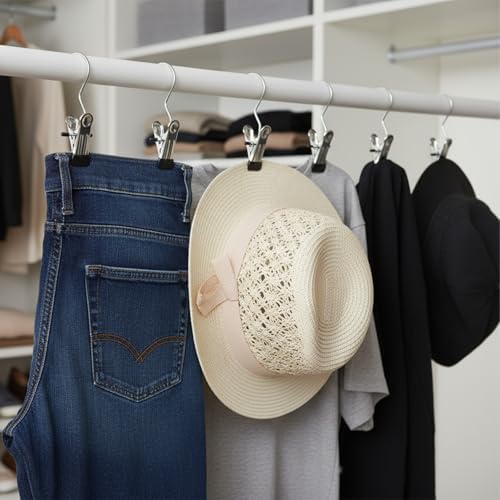 100 Pcs Legging Organizer for Closet Hanging - Stainless Steel Jeans Hangers with Clips, Multi-Purpose Skirt Hangers with Clips for Pants, Shorts, Towels, Boots Storage and Space Saving Solution - Image 7