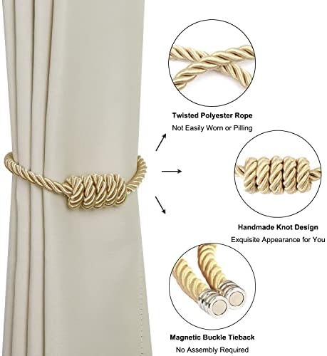 BEL AVENIR Magnetic Curtain Tiebacks 6 Pack Hand-Woven Curtain Ties - Image 4