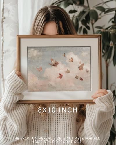 Vintage Whimsical Butterfly Wall Art Vintage Nursery Wall Art Cottagecore Girls Room Decor Cottage Butterfly Landscape Oil Art Print Country Field Style Retro Wall Decor for Gallery Living Room Bedroom (UNFRAMED 8x10in) - Image 4