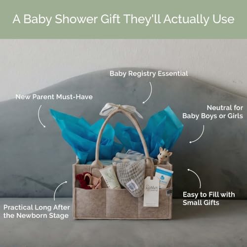Parker Baby Co. Felt Diaper Caddy Organizer - Large, Oatmeal - Image 6