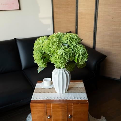 DUYONE 22" Real Soft Touch Hydrangea Artificial Flowers Realistic,Large Long Stem Fake Flowers Full Latex Faux,Wedding Bouquet,Party Home Decor,Garden Office Room Table Centerpieces Green 3Pcs - Image 5