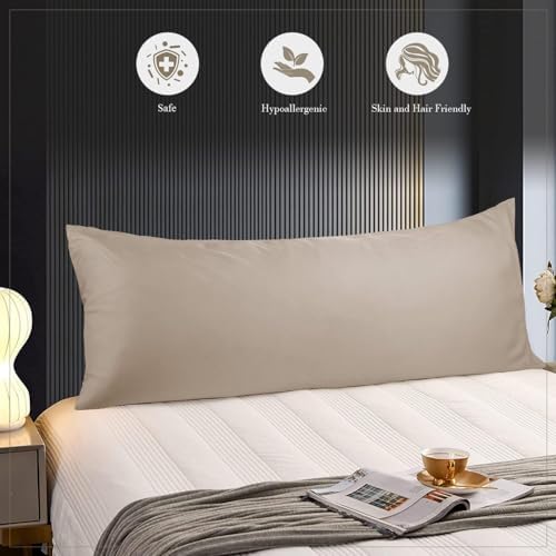 WishSmile Body Cooling Pillowcase Long Pillow Case Breathable Cool Silky Soft Rayon Derived from Bamboo Fabric,Hair and Skin Friendly,Taupe,1 Pack,20x54IN - Image 4