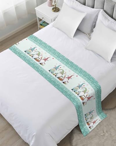 Happy Easter Day Gnomes Bed Runners for Bedroom Hotel,Decorative Bedding Scarf Bunny and Eggs Lattice Bed End Blanket Bedding Runner Scarves for Full Size Beds,83x20in - Image 2