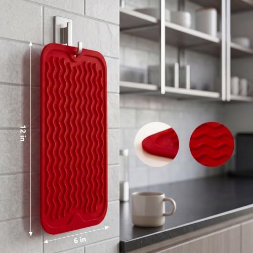 MicoYang Silicone Dish Drying Mat for Multiple Usage,Easy clean,Eco-friendly,Heat-resistant Silicone Mat for Kitchen Counter or Sink,Refrigerator or Drawer Liner Red S 12 inches x 6 inches - Image 2