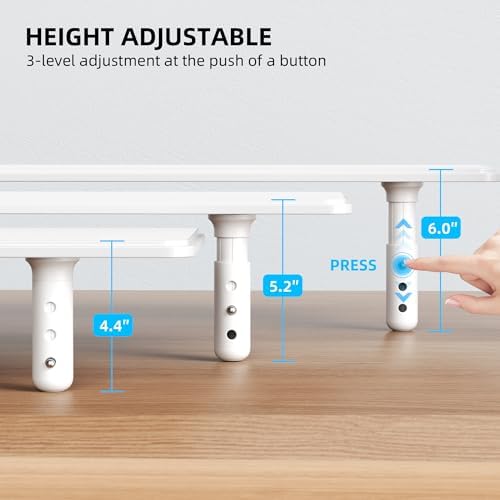 AFOOYO Dual Monitor Stand for Desk, Adjustable Height Wood Computer Riser, Ergonomic Monitor Shelf for Laptop, Printer, TV, Black - Large Storage Space, Sturdy Desk Organizer for Home & Office,White - Image 3