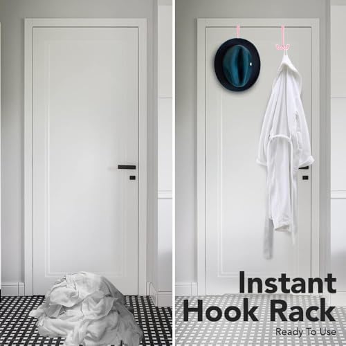 2-Pack Over The Door Hooks - with 2 Hang Heads & Snug Fit Pads Heavy Duty Hook for Hanging Coats, Towels, Caps & Robes - Elegant Matt Finish - No Drill Hanger Organizer - Pink - Image 7
