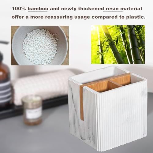 Toothbrush Holders for Bathroom, 3 Slots Toothbrush Organizer, Marble White - Image 3
