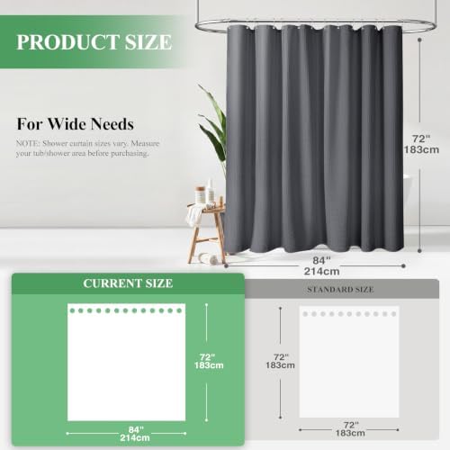 Dynamene Extra Wide Waffle Shower Curtain 256GSM Fabric 84x72 Charcoal Grey - Image 2