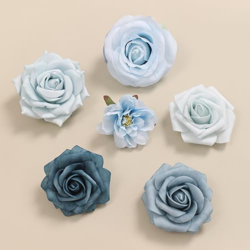 Blue Artificial Flowers Silk Fake Roses Peonies Greenery Combo Box Set for DIY Wedding Bouquets Bridal Shower Centerpieces Floral Arrangements Party Tables Home Decoration - Image 2
