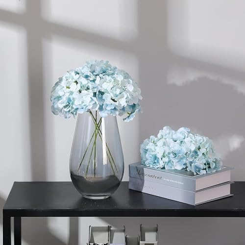 Fake Blue Hydrangea Artificial Flowers - Faux Silk Hydrangeas Flowers Heads with Stems Real Touch for Home Wedding Party Table Decor(Light Blue,Pack of 10) - Image 2