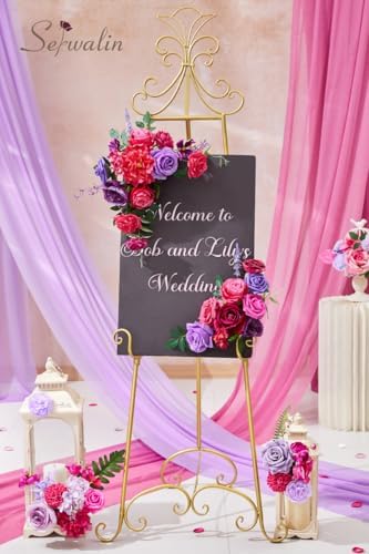 Serwalin Hot Pink & Purple Artificial Flowers Silk Rose Flowers for Wedding - Image 4