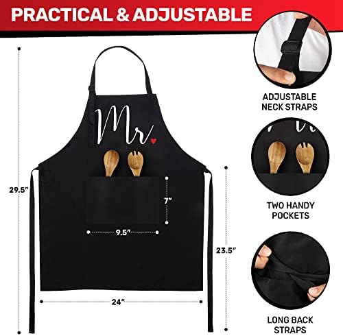 Prazoli His and Her Aprons - Mr and Mrs Couples Engagement, Cute Bridal Shower Gift Anniversary Wedding Registry Items & Decoration, Housewarming Gifts for New Home Newlywed - Image 5