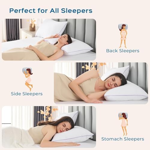 JOLLYVOGUE Pillows Standard Set of 4, Bed Pillow for Side, Back, and Stomach Sleepers, Down Alternative Filled Full Size Pillows, Luxury Hotel Quality and Machine Washable, 26" x 17", 4 Pack - Image 5