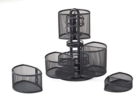 Nifty Desk and Office Organizing Carousel – Modern Black Powder Coated Finish, 6 Compartments with Dividers, Spins 360-Degrees, Lazy Susan Platform, Office Desk Organizer, Removable Top - Image 3