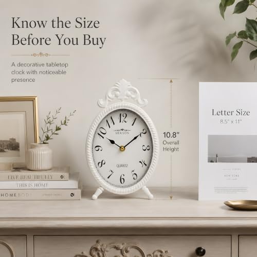 French Style White Table Clock, 10.8-Inch Silent Mantel & Wall Clock - Image 7