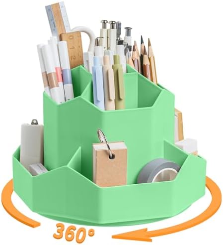 Pencil Pen Holder for Desk,9 Slots 360 Degree Rotating Desk Organizers,Desktop Storage Stationery Supplies Organizer, Cute Pencil Cup Pot For Office, School, Home(Green) by Cayxenful