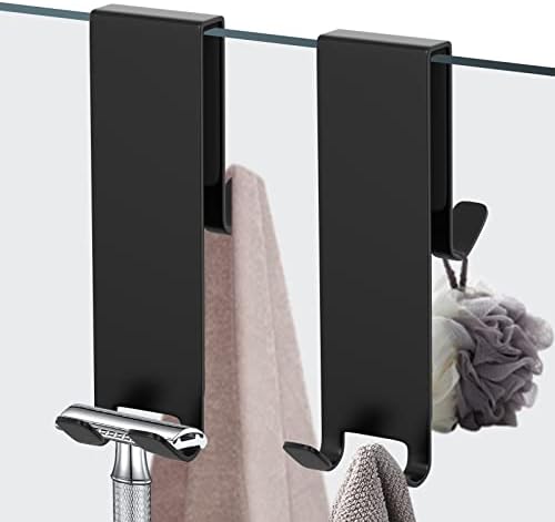 Shower Door Hook, Extended Length Double-Sided Hook for Frameless Shower Doors (7 Inch), Heavy-Duty Stainless Steel Hook for Bathrobes and Towels, No Drilling or Adhesive Required, 2-Pack, Black by KITHOLD