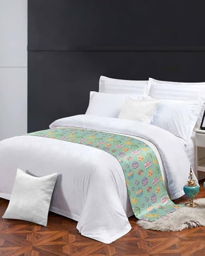Happy Easter Eggs Bed Runners for Bedroom Hotel,Decorative Bedding Scarf Seamless Colorful Egg on Green Bed End Blanket Bedding Runner Scarves for Full Size Beds,83x20in - Image 4