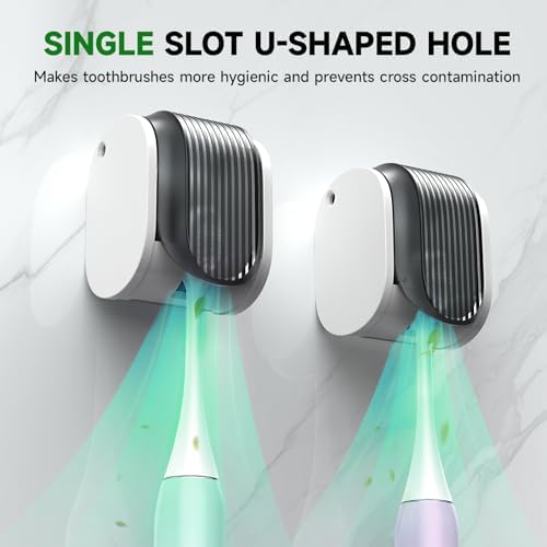 4 Pcs Toothbrush Holders Wall Mounted, Single Slot Design, Shower Self Adhesive Wall Mounted Toothbrush Holder with Cover, Waterproof and Dustproof, Suitable for Bathroom, Family, Travel (Grey) - Image 3