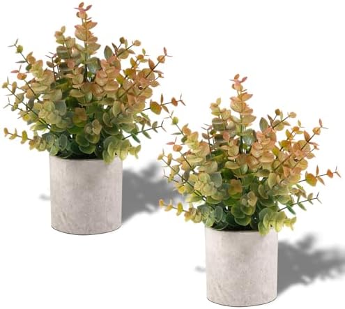 Coferset 2 Pack Small Fake Plants Eucalyptus Potted,Yellow by Coferset