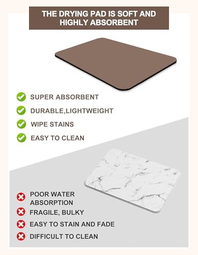 Dish Drying Mat for Kitchen Counter, 16"x24" Pad with Rubber Backed (Brown) - Image 3
