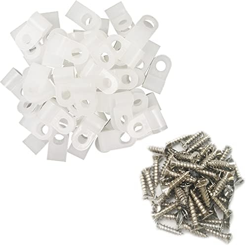 Cable Clamp R-Type Cable Clip Wire Clamp 3/16" Nylon Screw Mounting Cord Fastener Clips with Screws for Wire Management - White - 50 Pcs by Alamic
