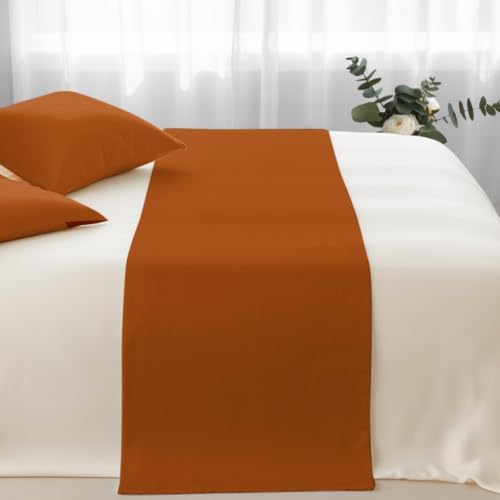 Brown Orange Bed Runners for Queen Size Beds Fall Solid Bed Scarf Matching Decorative Throw Pillow Covers Thanksgiving Farmhouse Hotel Beds End Blanket Towel Soft Bedspread Protection for Home Bedroom - Image 4