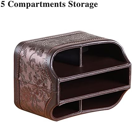 YAPISHI Antique Leather Remote Control Holder, 360 Degree Spinning Desk TV Remote Caddy/Box, Bedside Table Organizer for Controller, Media, Calculator, Mobile Phone and Pen Storage - Image 3