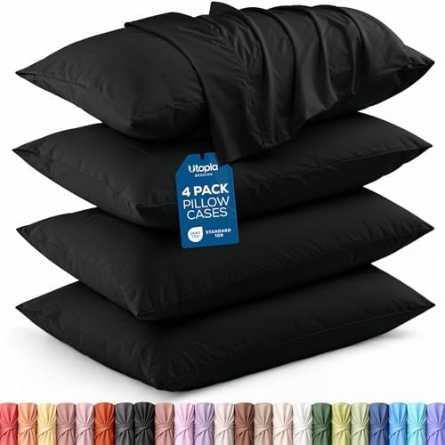 Pillow Covers Queen Size Set of 4, Soft and Comfy Pillow Cases, Black by UTOPIABEDDING