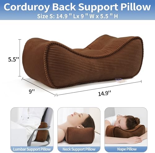 Lumbar Support Pillow for Study Desk Chair, Bite-Size Natural Latex Foam Back Support Pillow for Lower Back Pain Relief, Soft & Support Corduroy Office Chair Cushion, S, Brown - Image 2