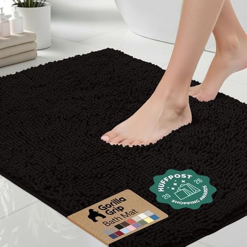 GORILLA GRIP Bath Rug Mat for Bathroom, Absorbent Chenille, 30x20 Black by GorillaGrip