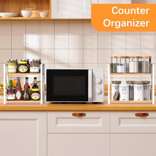 RUILALIFE Spice-Rack-Organizer-Shelf for Kitchen Counter, 2 Tiers Coffee Bar Station Organizer for Countertop，Space Saving Desk Shelving Riser Unit (Maple, Medium) - Image 2