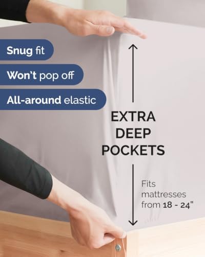 CGK Linens 2 Pack Extra Deep Twin Fitted Sheets - Light Grey - Image 2