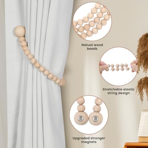 KLOGTSIND Magnetic Curtain Tiebacks, 6 Pack Wood Bead Curtain Holdbacks - Image 5