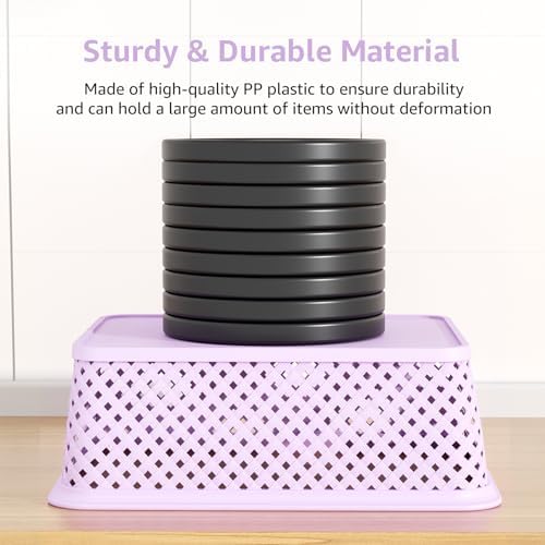 MaxGear 3 Pack Plastic Storage Baskets, Large, Purple - Image 2