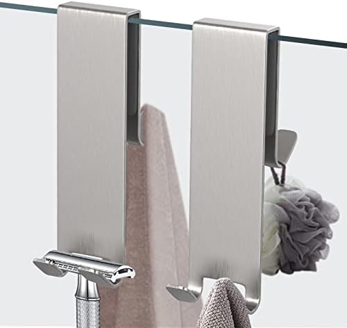 Shower Door Hook, Extended Length Double-Sided Hook for Frameless Shower Doors (7 Inch), Heavy-Duty Stainless Steel Hook for Bathrobes and Towels, No Drilling or Adhesive Required, 2-Pack, Silver by KITHOLD