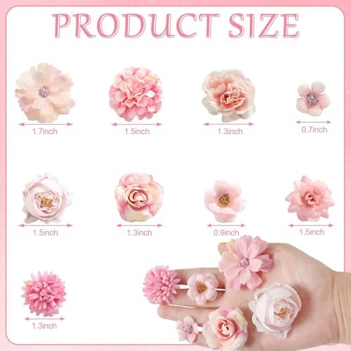rongflower Faux Flower Heads Small Silk Artificial Flower DIY Fake Mini Flowers Rose Daisy Multicolor Flowers Craft Supplies for Wedding Party Wreath Graduation Season Party Home Decor (45, Pink) - Image 2